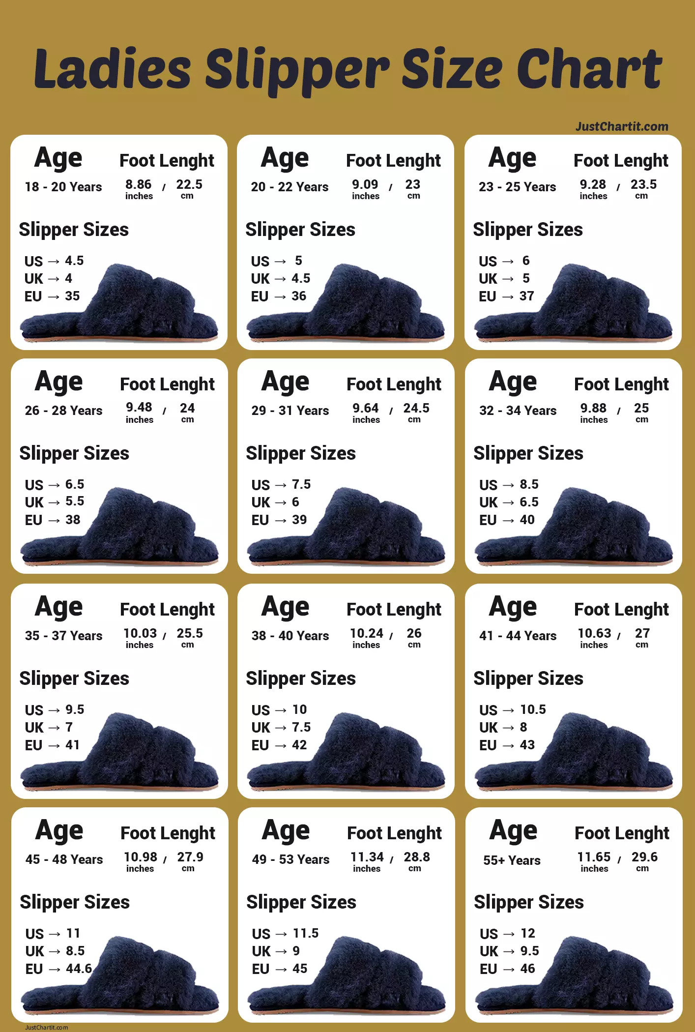 women slipper size chart