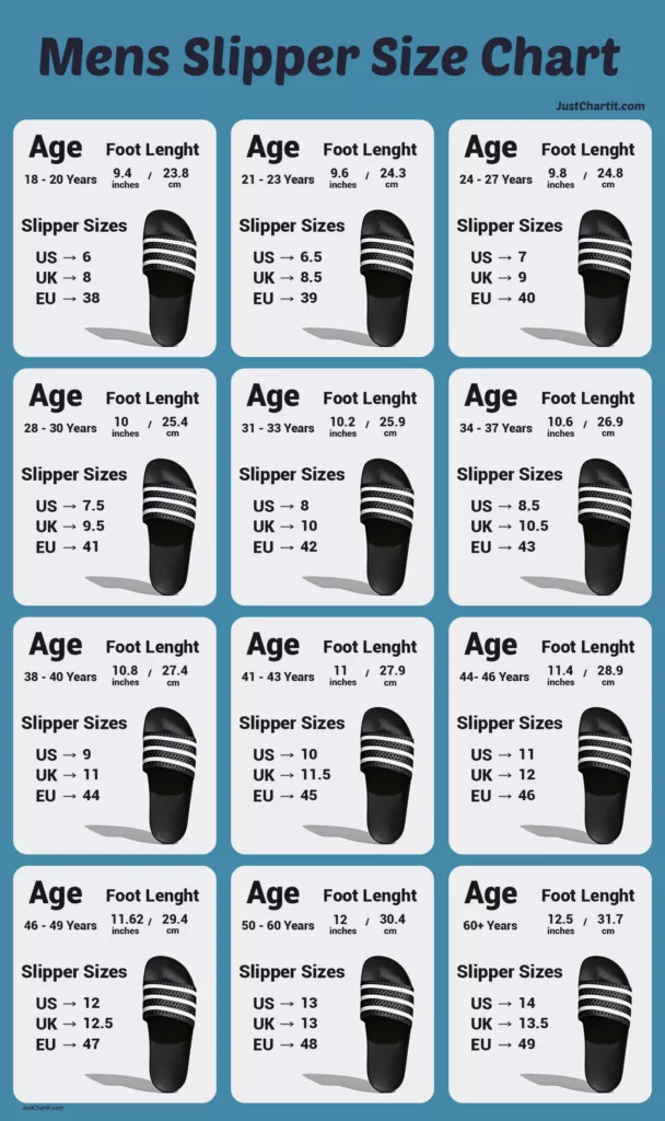 men's slipper size chart