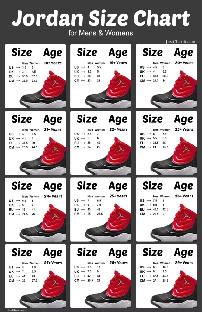 Jordan Size Chart - Men Women Guide