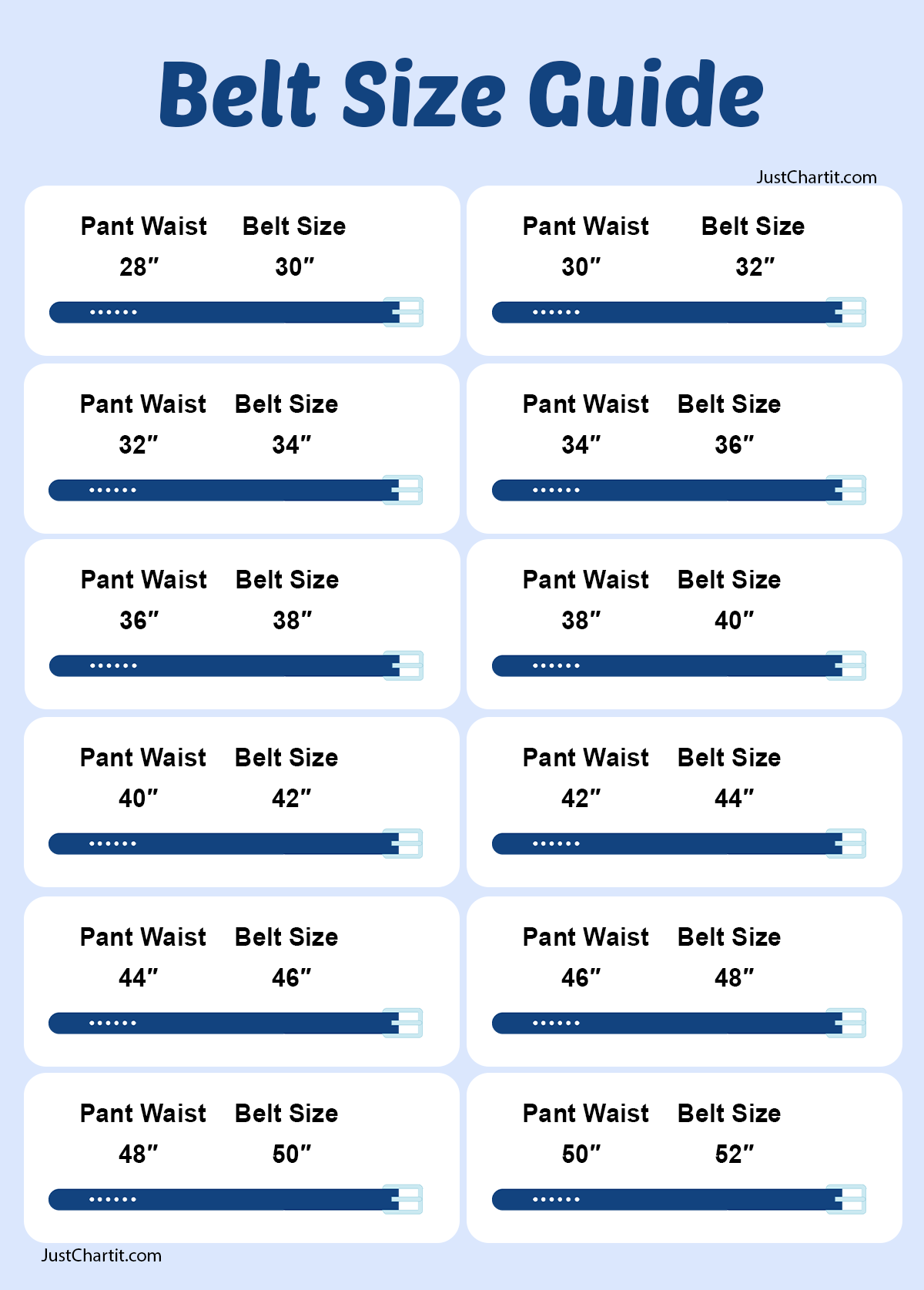 belt size chart for men and women in cm & inches