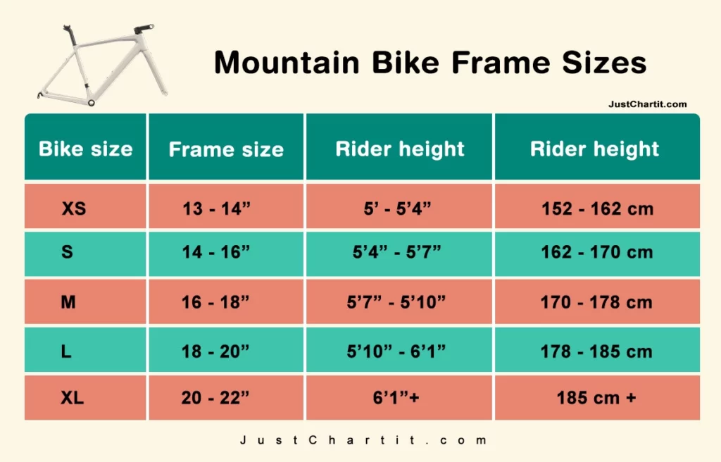 Mountain Bike Frame Size Chart For Male Female cm 