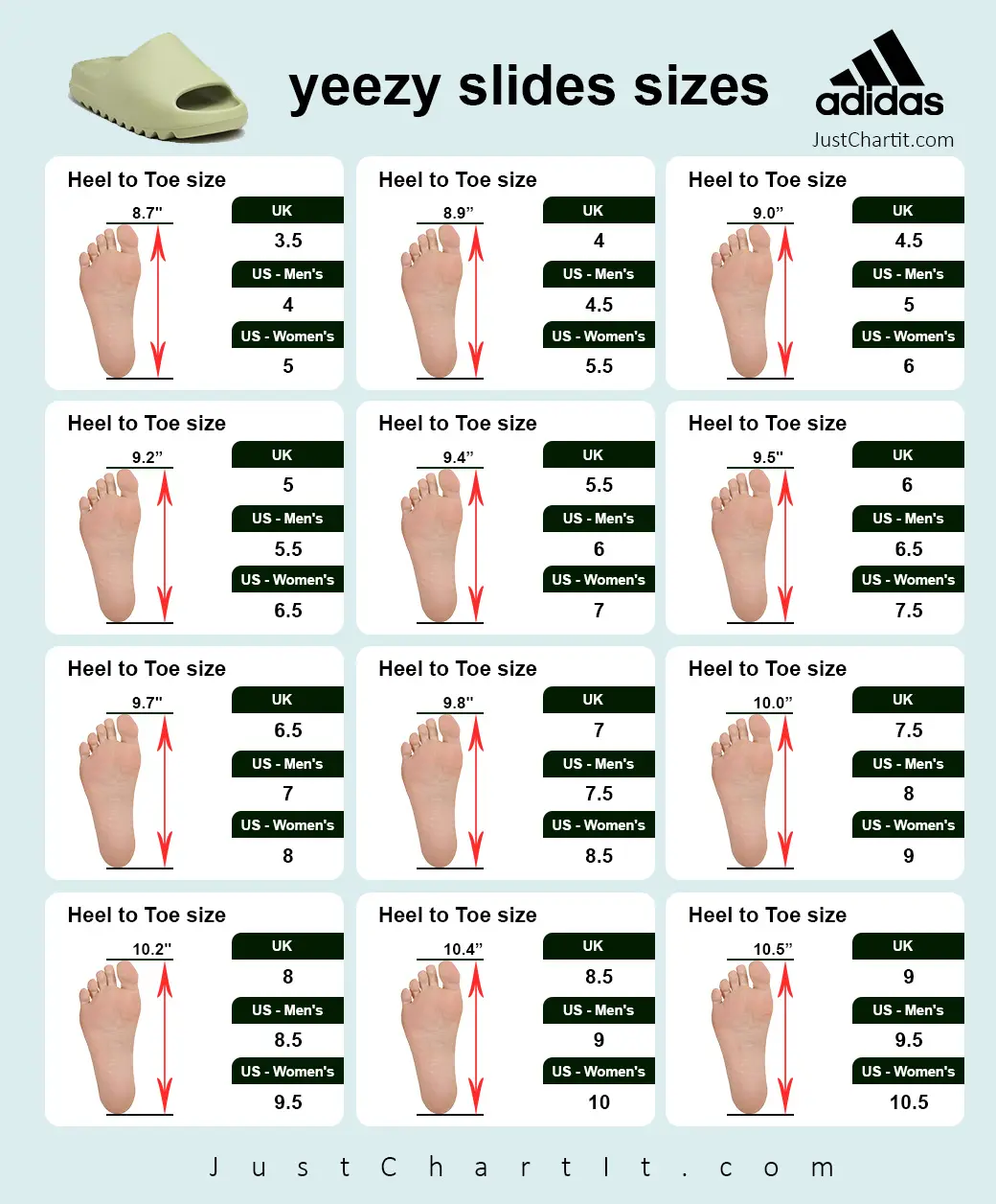 Adidas chart - & Shoes sizes in ,")