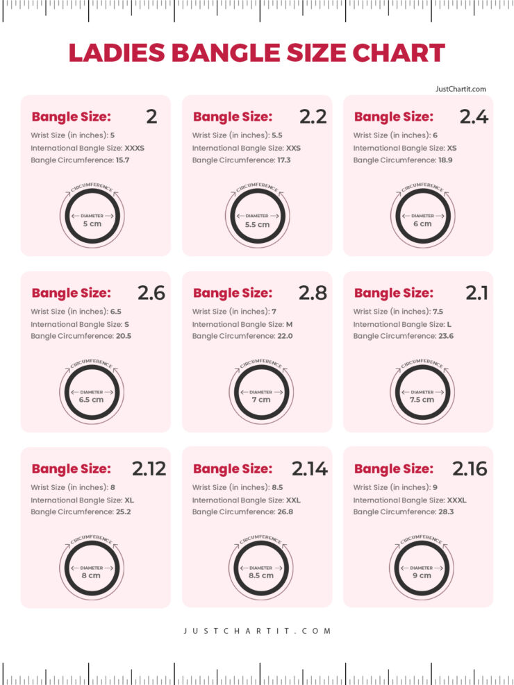ladies bangle size chart